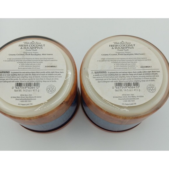 Lot Of 2 Bath & Body Works Fresh Coconut & Eucalyptus 3 Wick Candle 14.5 oz - Picture 4 of 4